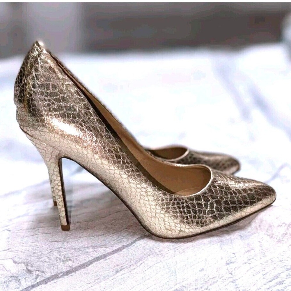 Mob Wife Quiet‎ Luxury Riverberry Gold Snakeskin Stiletto Pumps Size 10